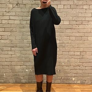 Black crane textured cotton dress with pockets | black | small-med oversized fit